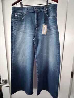 Ag Adriano Goldschmied Women's Cropped Wide Leg Jeans in Mid Blue Wash